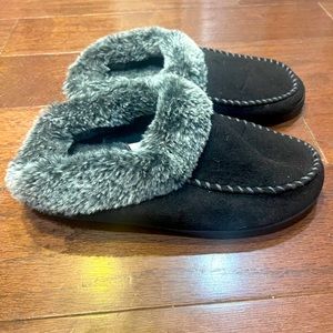 ULTRAIDEAS Plush Black Faux Fur Slip On Slipper Size 9-10 Large
